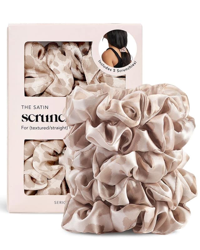 Kitsch Satin-Haargummis - Weicher als Seide, Vorbeugung von Frizz | Für Mädchen & Frauen | Niedliches Styling - 5 Stück (Leopard) Leopard 5 Stück (1er Pack) 🎀