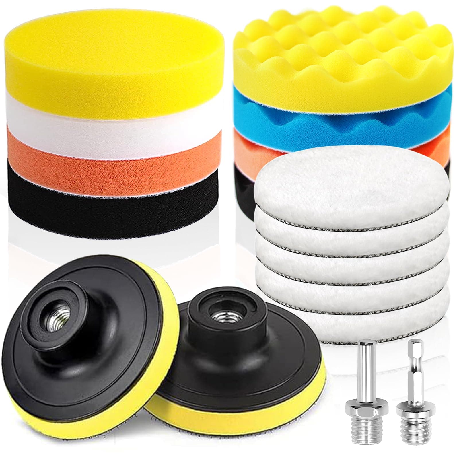 🚗 Qeuufieu 150mm Polierschwämme Pads, 17 Stück Polierset, Polieraufsatz Winkelschleifer Polierschwamm Polierhaub Polierauflage 🚗