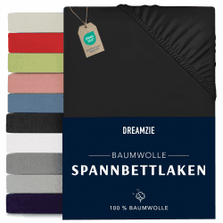 Dreamzie - Spannbettlaken 90x190/200cm - Baumwolle Oeko Tex Zertifiziert - Schwarz - 100% Jersey Spannbetttuch