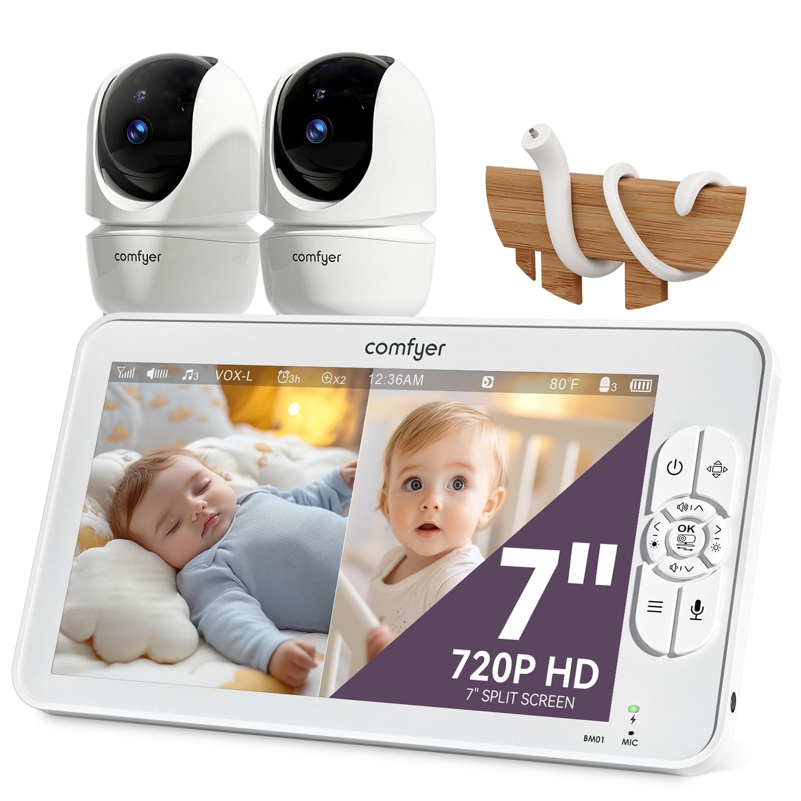Comfyer Split-Screen Babyphone mit 2 Kameras, 7" HD 720P Video Babyphone 🌟👶