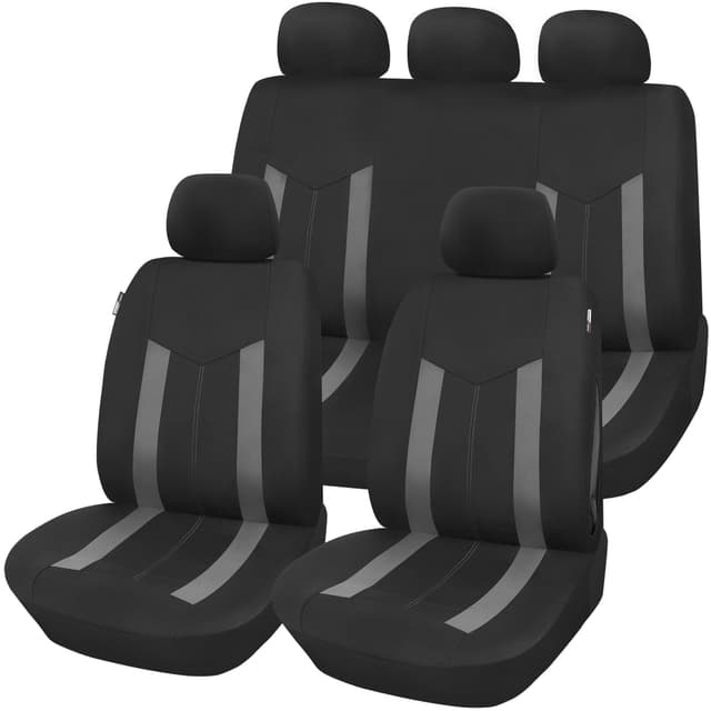 Upgrade4cars Autositzbezüge Set Universal Grau 🚗 | Auto-Schonbezüge Vordersitze & Rückbank | Autositzbezug Schwarz | Autozubehör Innenraum | Geschenke für Frauen und Männer Komplett Set Grau