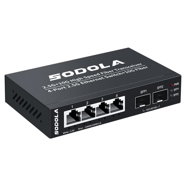 SODOLA 6 Port 2,5G Unmanaged Ethernet Switch 🌐 4X 2,5GBASE-T Ports, 2X 10G SFP+