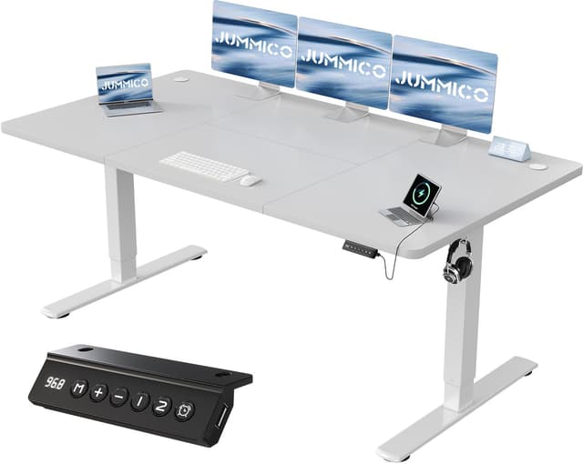 JUMMICO Höhenverstellbarer Schreibtisch mit USB-Ladeanschluss 🌟 Elektrisch verstellbarer Steh-Sitz Tisch 🖥️ Standing Desk Angebot
