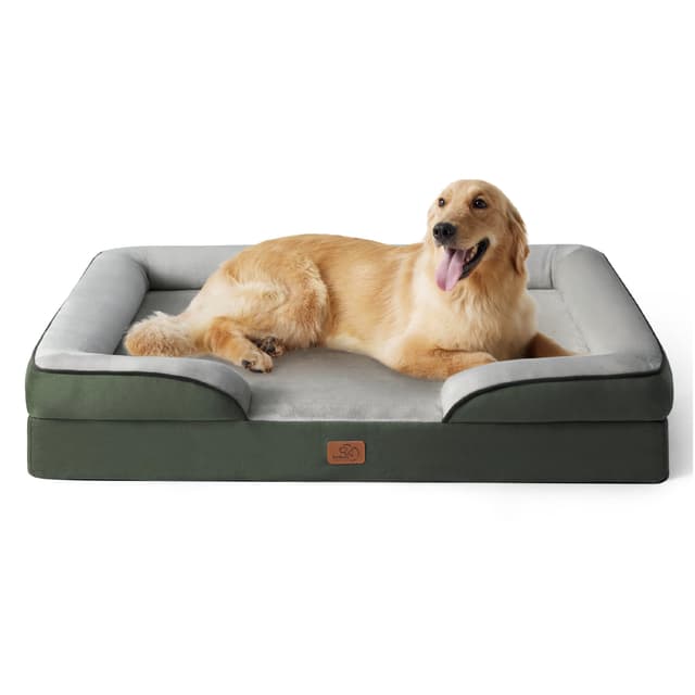 🐾🏡 Großes Hundebett Ergonomisches Hundesofa - Tannengrün L 122 x B 89 x H 20 cm