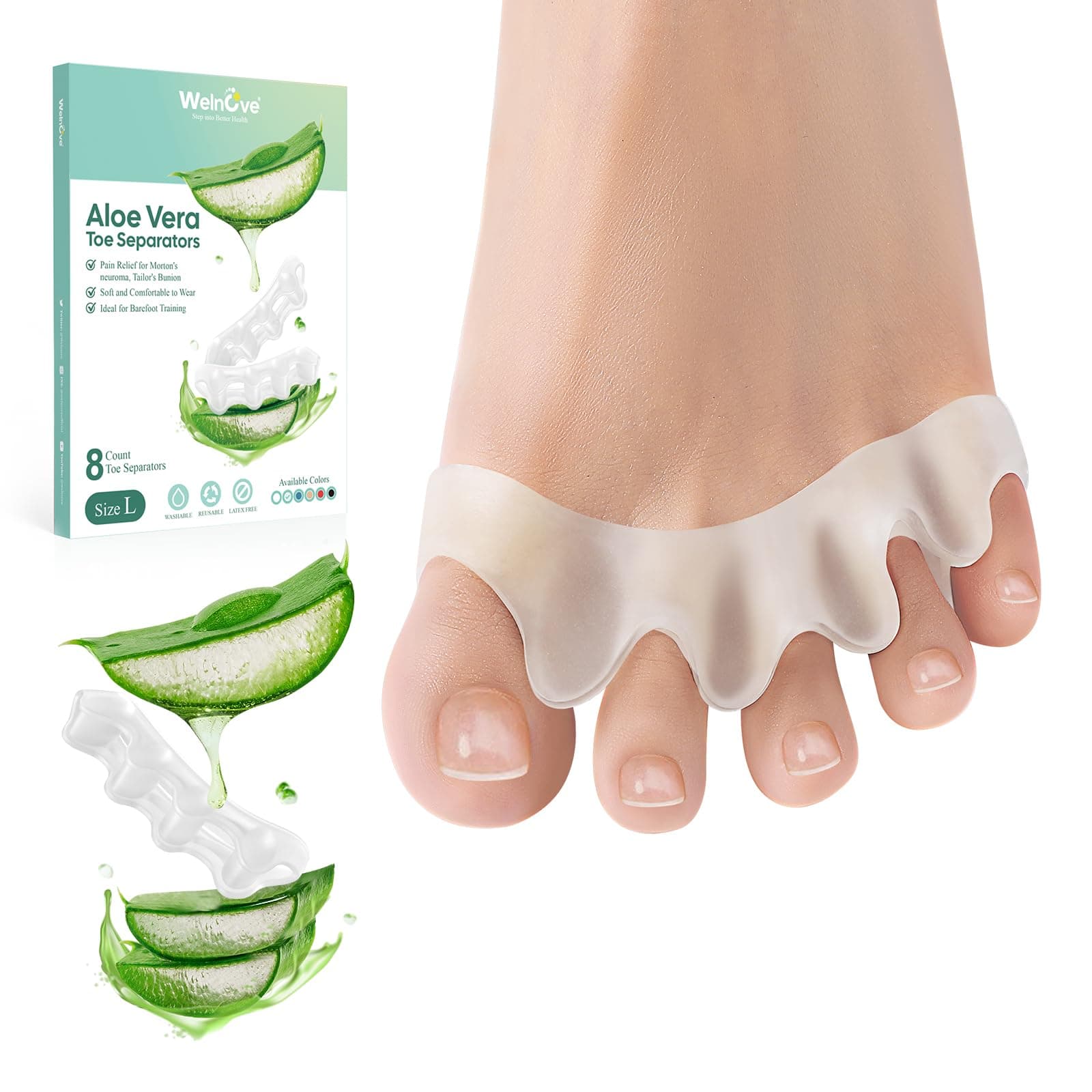 Welnove Zehenspreizer zur Korrektur der Zehen – 8er-Pack Silikon-Zehenspreizer für Füße von Männern und Frauen