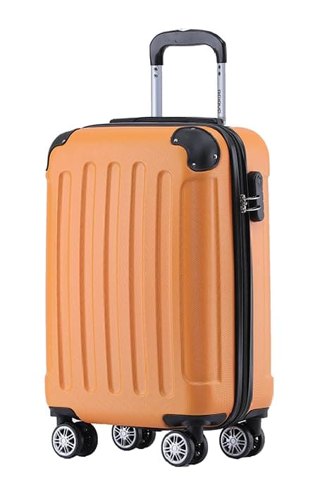 🧳🔒🌟 BEIBYE Hartschalen-Koffer Trolley Rollkoffer Reisekoffer Sicherheit Zahlenschloß Zwillingsrolle ABS Material Handgepäck 4 Rollen (M-L-XL-Set) (Orangen, M)