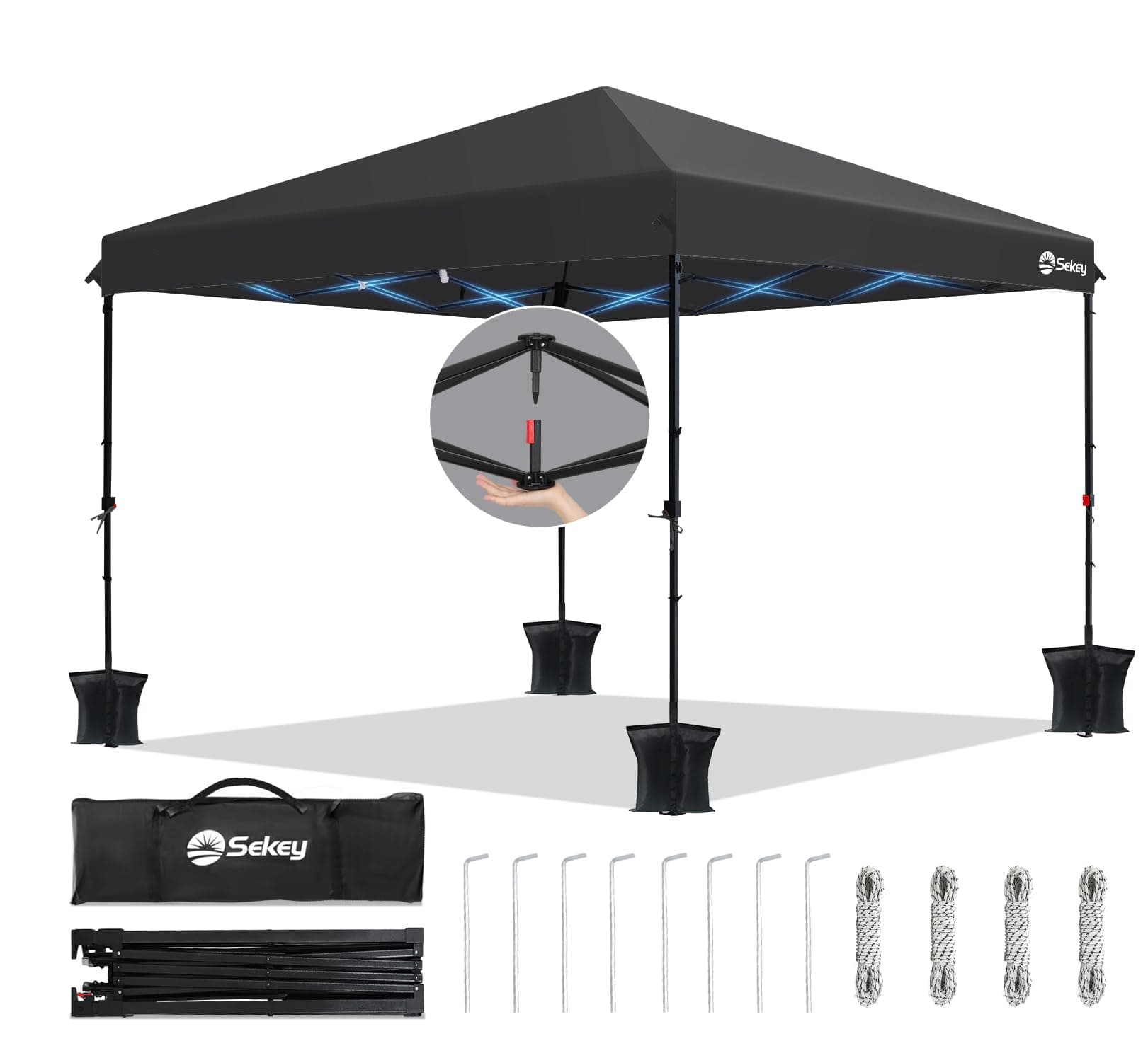 Sekey One-Touch Pop Up Pavillon 3x3 Schwarz - Wasserdicht & Stabil 🎪