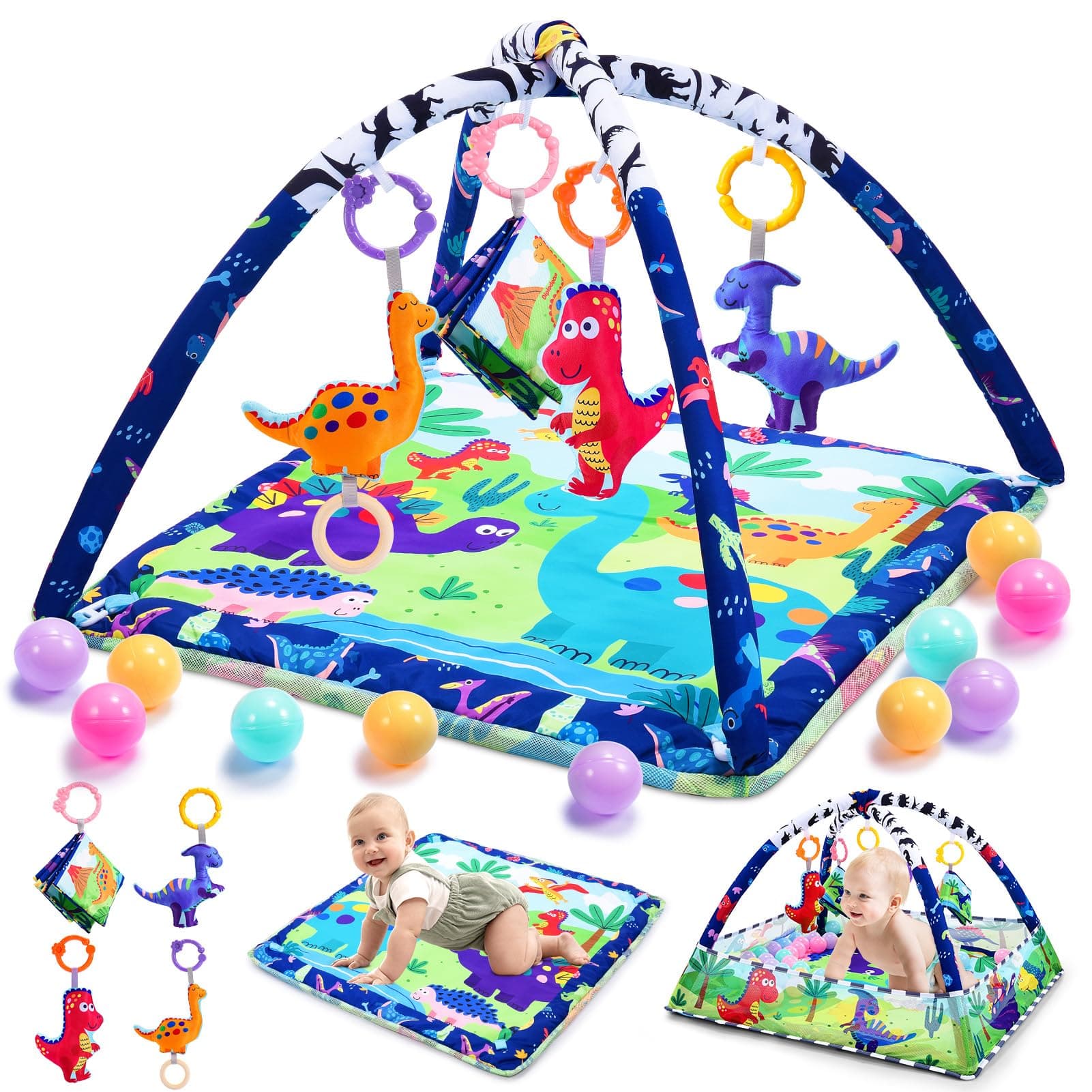 🦕 Dinosaurier Spielbogen Baby 4-in-1 Spielmatte - 28.89€ + Kostenloser Versand