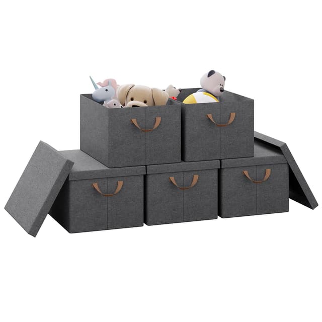 🌟 Großer Stauraum! WOLTU Aufbewahrungsbox mit Deckel 5 Stück - Grau 36L
