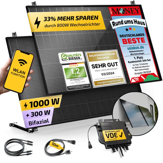 🌞 Solakon® 1000W Balkonkraftwerk - Solaranlage Komplettset 🌞
