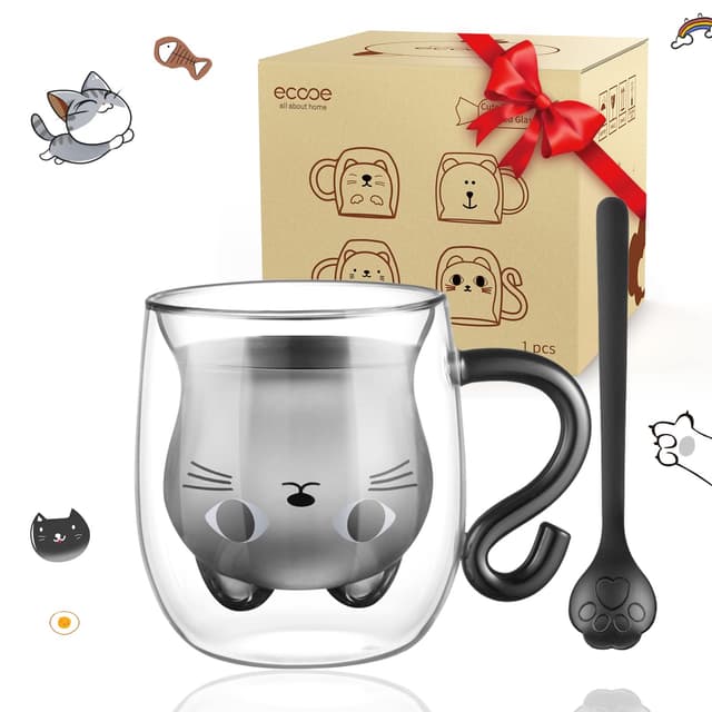 ecoee Doppelwandige Süße Katze Latte Macchiato Gläser Kaffeetasse 290ml - Deal