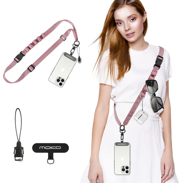 MoKo Universal Phone Lanyard, Nylon Verstellbarer Handy-Crossbody-Gurt Abnehmbare Frauen & Männer Handy-Lanyards um den Hals mit Patches für iPhone, die meisten Smartphones, Roságold Rosagold 📱🔝