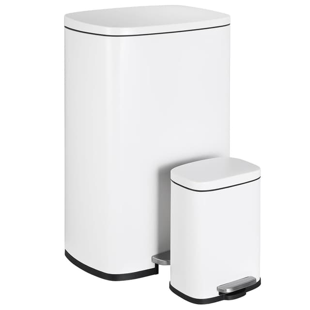 LIFERUN Mülleimer 50l + 5L, 2er Set Abfalleimer aus Stahl mit Softclose Deckel 🔥🗑️