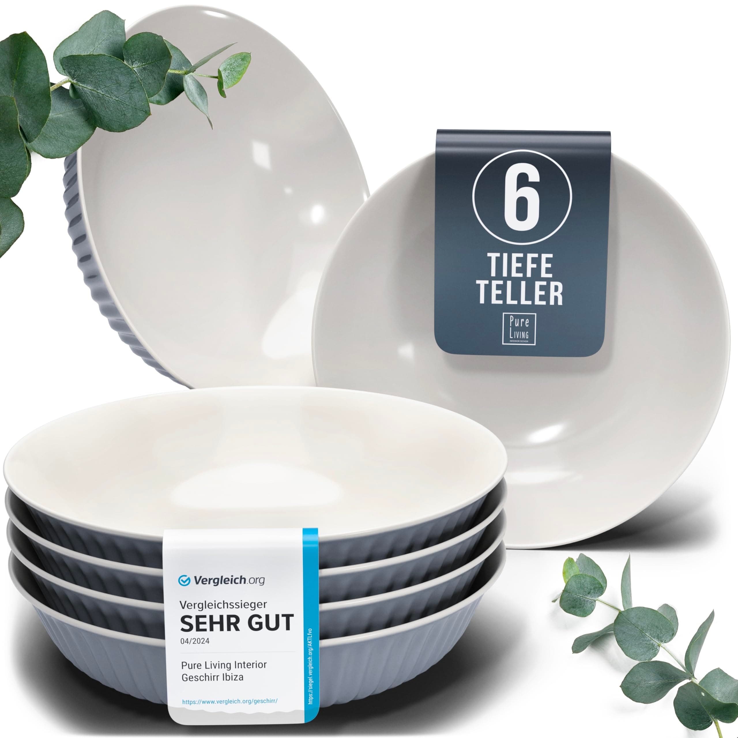 Steingut Suppenteller 6 Personen Hygge TESTSIEGER - Traumhaftes Skandinavisches Steingut Tiefe Teller Set