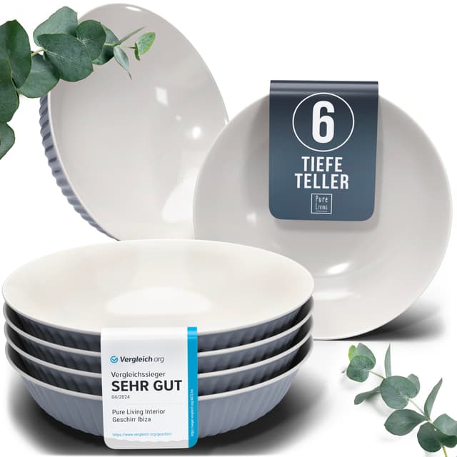Steingut Suppenteller 6 Personen Hygge TESTSIEGER - Traumhaftes Skandinavisches Steingut Tiefe Teller Set