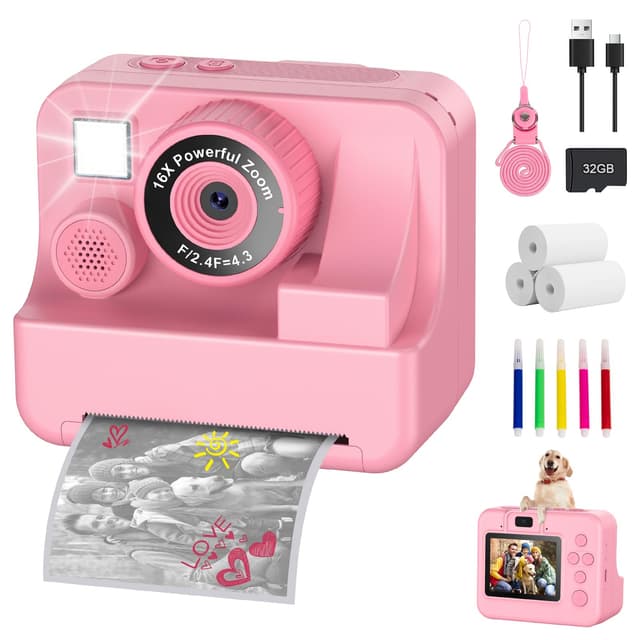 Sofortbildkamera Kinder Mit Selfie1080p Kinderkamera - Pink 📸🎁
