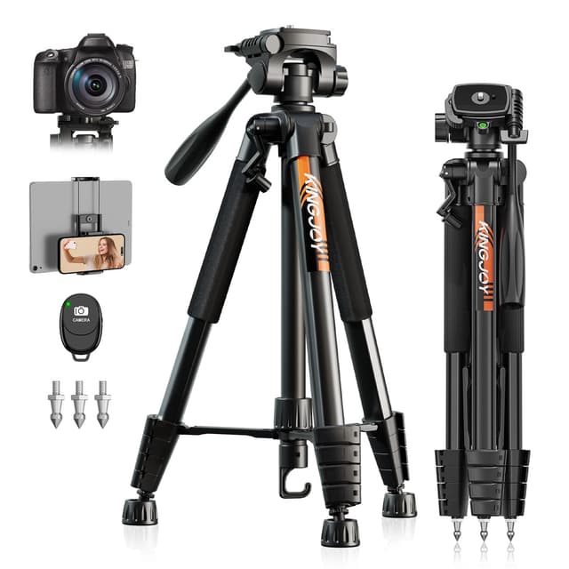 📸 KINGJOY Kamera Stativ 185cm für Canon Nikon Aluminium Smartphone Stativ Tragfähigkeit 5KG mit Bluetooth Fernbedienung Handyhalterung und Tragetasche