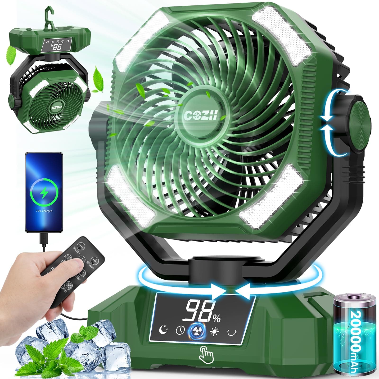 COZII Camping Ventilator 20000mAh USB Tischventilator 🏕️