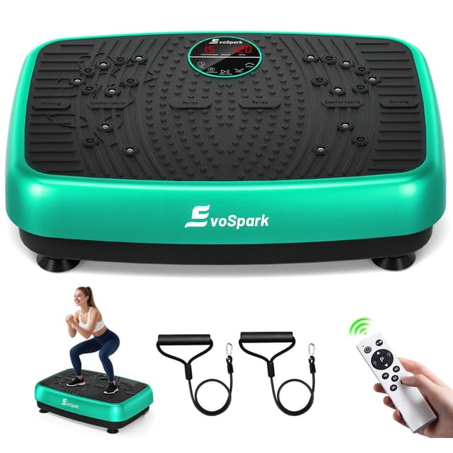 EvoSpark Vibrationsplatte Testsieger 2025 🏋️‍♂️ Verbesserte mit Doppelmotoren für Abnehmen, Ganzkörpertraining - Massagegerät, 450 LBS Power Plate Vibrationsplatte für Home Workout - Grün