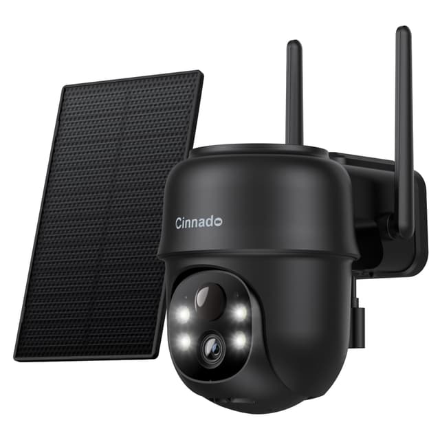 Cinnado Überwachungskamera Aussen Akku Solar - 2K Kamera Überwachung Aussen WLAN Outdoor kabellos Solarpanel 360 Grad, PTZ, PIR Bewegungsmelder IP65, Farbnachtsicht, Zwei-Wege-Audio, Alexa (Schwarz) 📹🔋☀️🌐