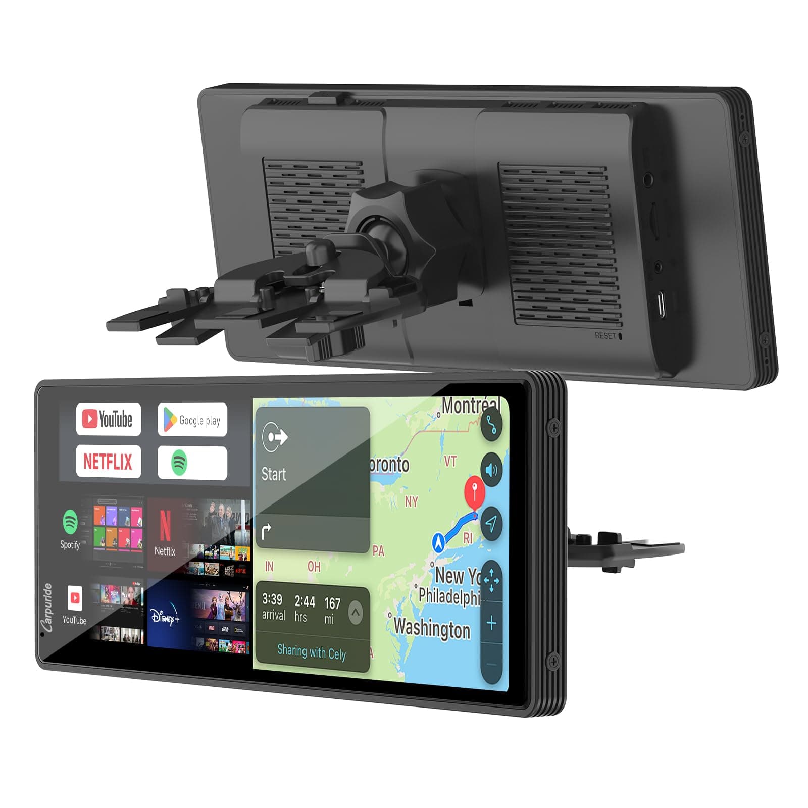 CARPURIDE Kabelloses CarPlay & Android Auto 4+64 GB, Online- und Offline-GPS, G00GLE Play, Mirror Link, Bluetooth, GPS-Antenne, Rückfahrkamera, Vollbild 10,26"
