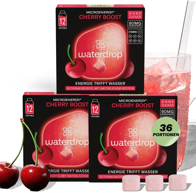 🍒 waterdrop® Microenergy CHERRY BOOST SET - 36 Würfel mit natürlichem Koffein 90mg