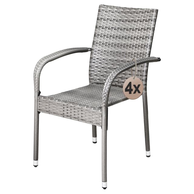 🌿 Casaria® Gartenstühle 4er Set Stapelbar Wetterfest Polyrattan Outdoor 160kg Garten Terrasse Balkon Stuhl mit Armlehne Gartensessel Stapelstühle Grau 4 Grau 🌿