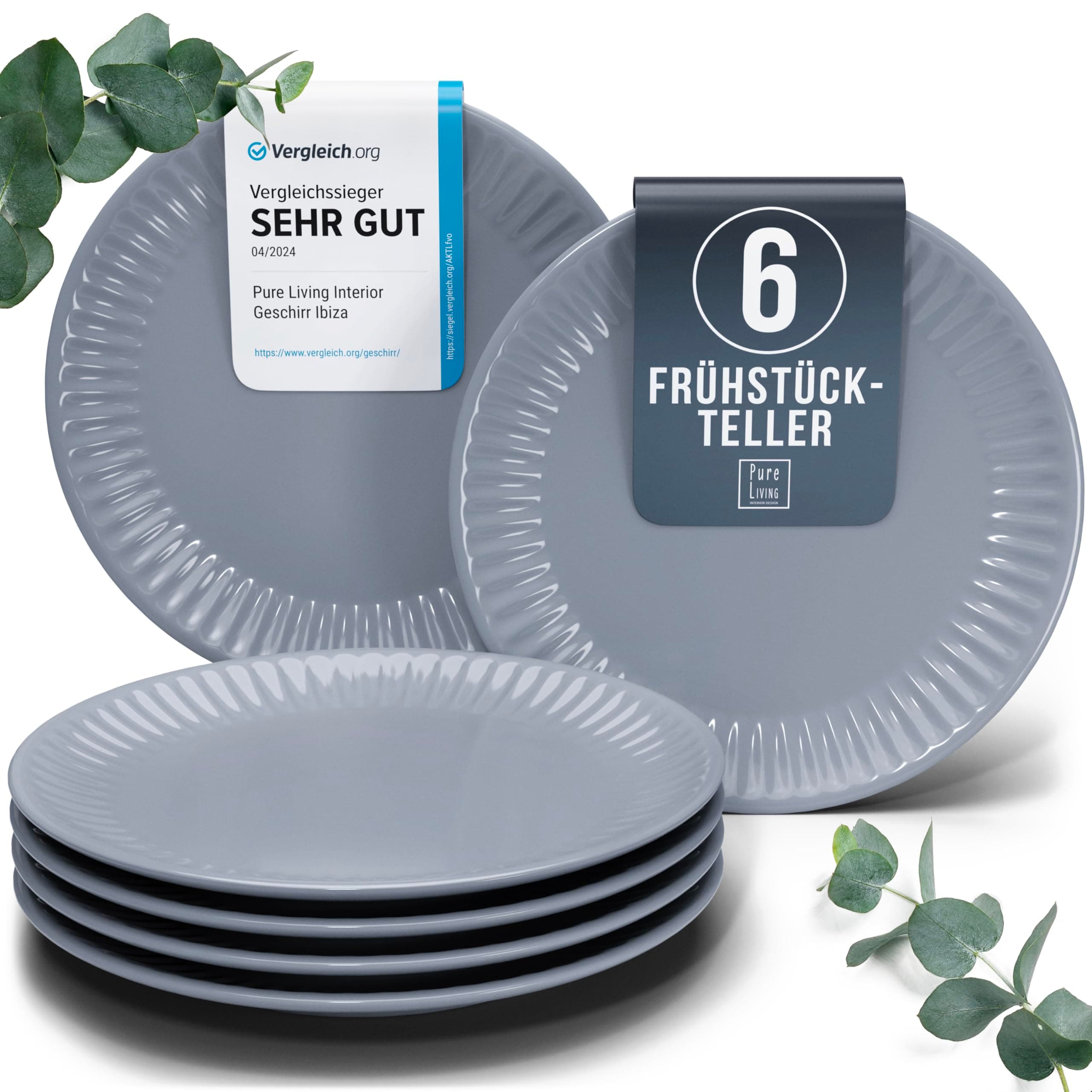 🍽️ Steingut Frühstücksteller 6 Personen Hygge TESTSIEGER - Traumhaftes Skandinavisches Steingut Dessertteller Set