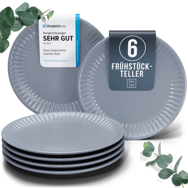 🍽️ Steingut Frühstücksteller 6 Personen Hygge TESTSIEGER - Traumhaftes Skandinavisches Steingut Dessertteller Set