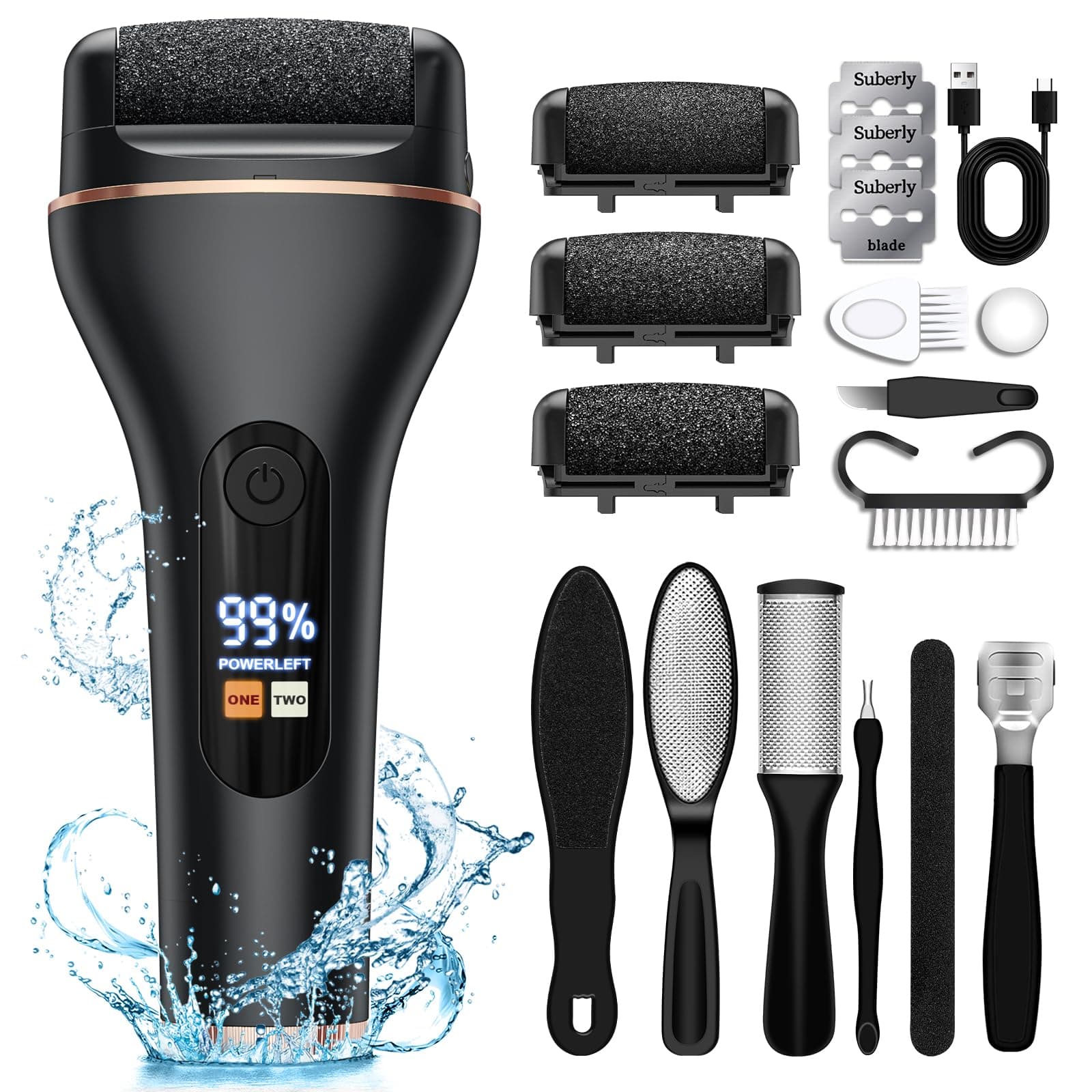 🦶🔌 Hornhautentferner Elektrisch - Hornhaut Entfernen Fuß Elektrisch - Hornhauthobel Elektrisch füße mit 2 Gear, IPX7 Wasserdichte Callus Remover für Rissige Fersen, Abgestorbener, Hornhaut entfernen Schwarz