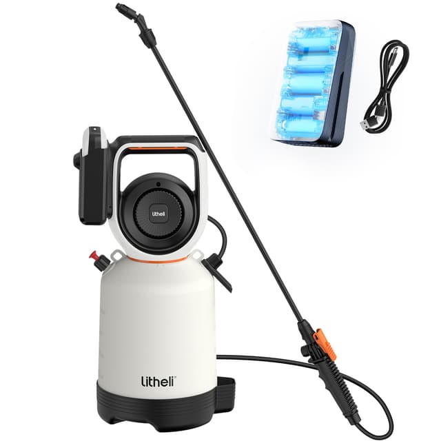 🌿 Litheli 5L Akku Drucksprüher 26 PSI, 20V Batterie Sprühgerät für Haushalt, Garten, Fahrzeug- & Teppichreinigung, kabellos, ergonomisch, Weiß 🌱