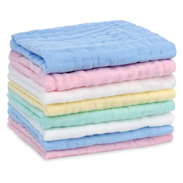 👶 Aolso Baby Musselin Waschlappen, 8 Stück Bio-Baumwolle