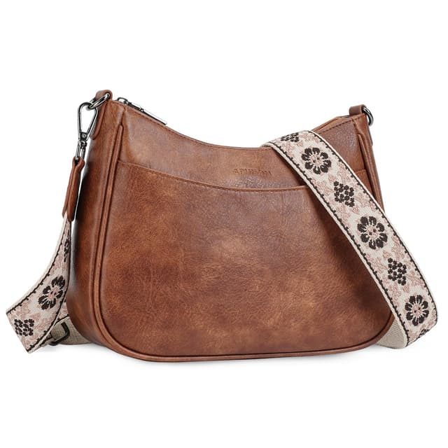👜 APHISON Klein Crossbody Bag mit Breitem Gurt Schultertasche Umhängetasche Damen veganem Leder Handtasche Tasche mit Abnehmbarem Schultergurt Kartenschlitz Reisetasche braun B1-braun