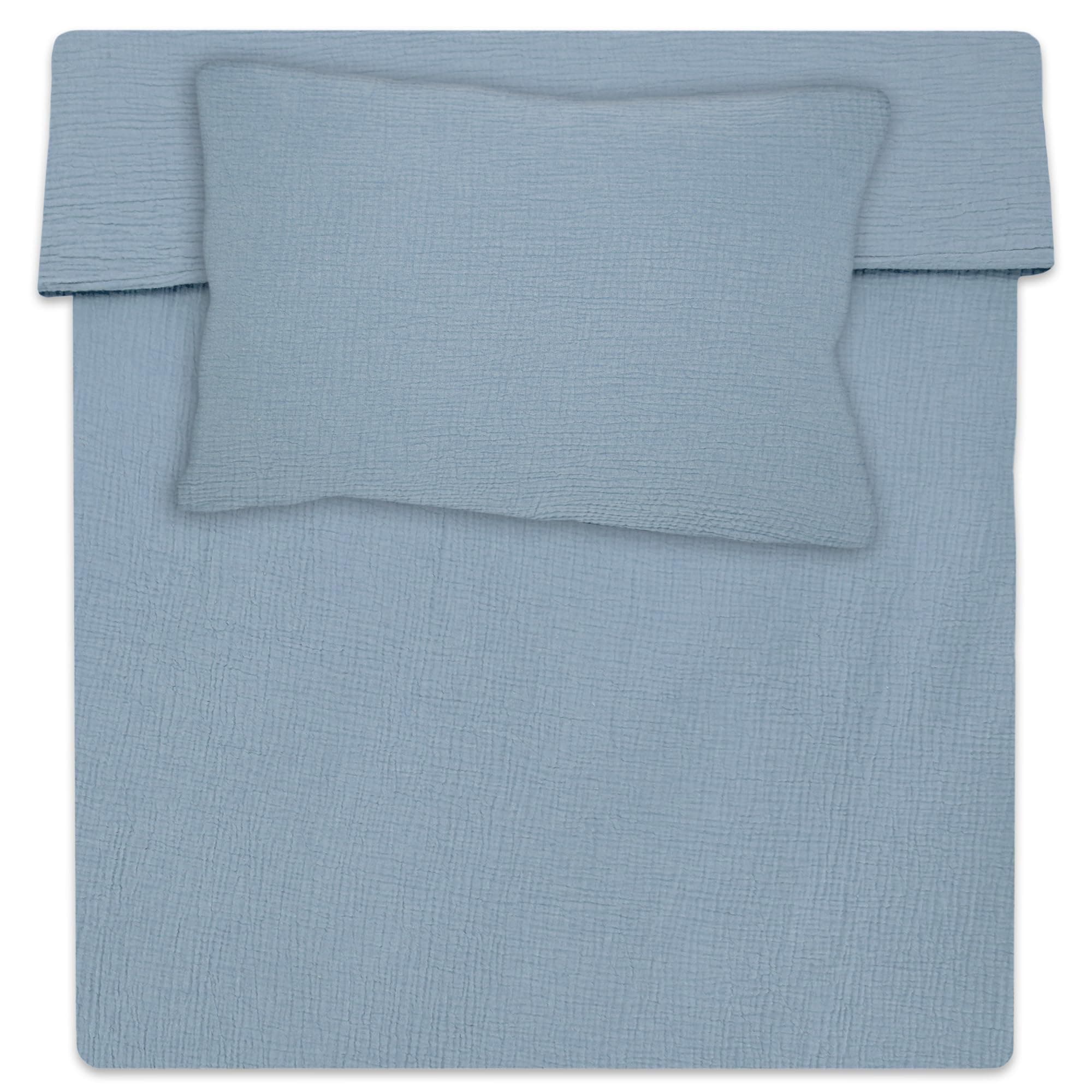 Baby Musselin Bettwäsche Set - Blau 100x135 cm 🌿🔄🧵🌟🎁🇪🇺