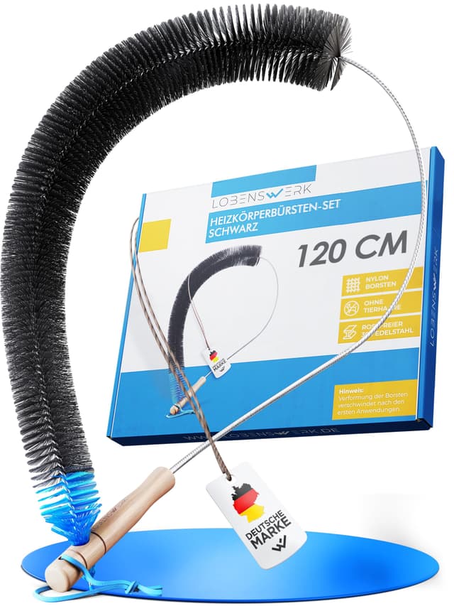 LOBENSWERK Heizkörperbürste 2.0 [120cm - Schwarz] - Heizungsbürste