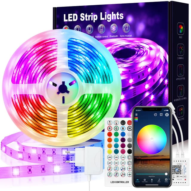 VKH LED Strip 5m - LED Streifen 5m Selbstklebend Bluetooth RGB LED Band mit Fernbedienung und App 🌈