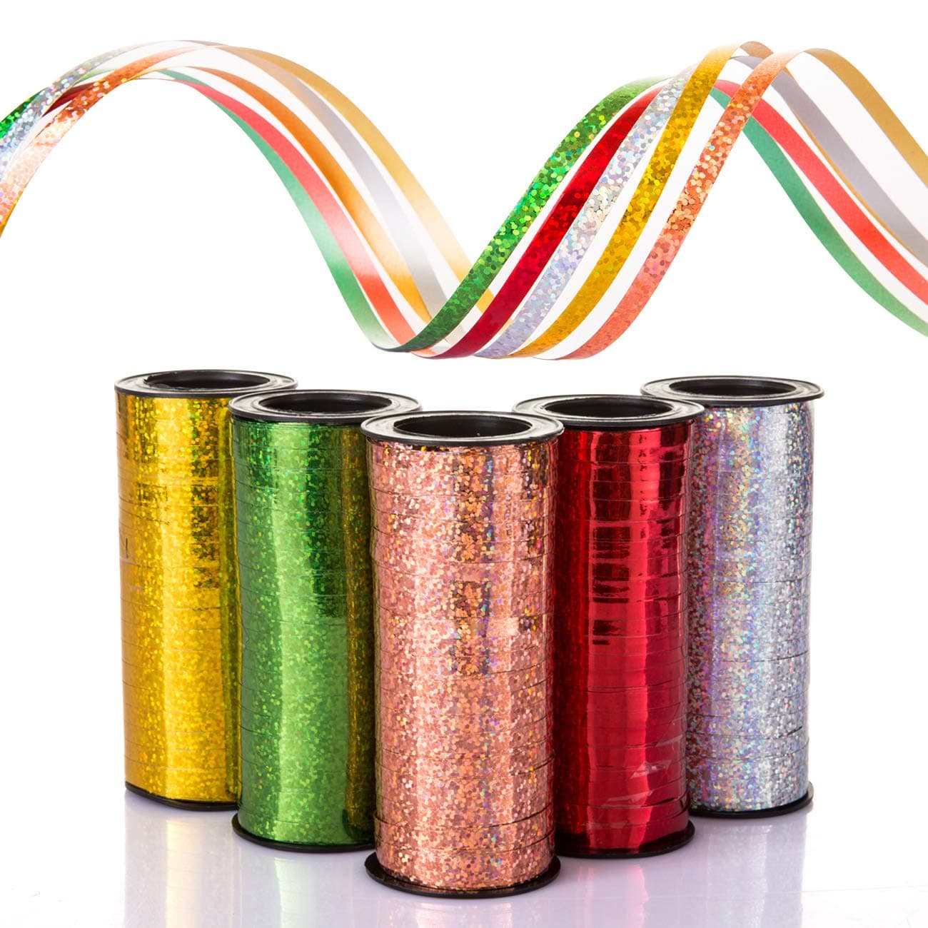 🎁 Naler 5 x Ringelband Geschenkband Glitzernde Polyband Deko Band für Ballonverschlüsse Geschenkverpackung Basteln