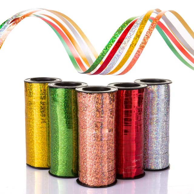 🎁 Naler 5 x Ringelband Geschenkband Glitzernde Polyband Deko Band für Ballonverschlüsse Geschenkverpackung Basteln