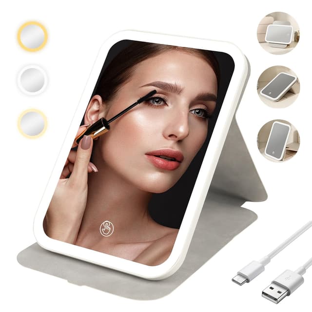 Cuteefun Schminkspiegel mit Beleuchtung 🌟 360° Drehbarer Tragbarer Reisespiegel 💄