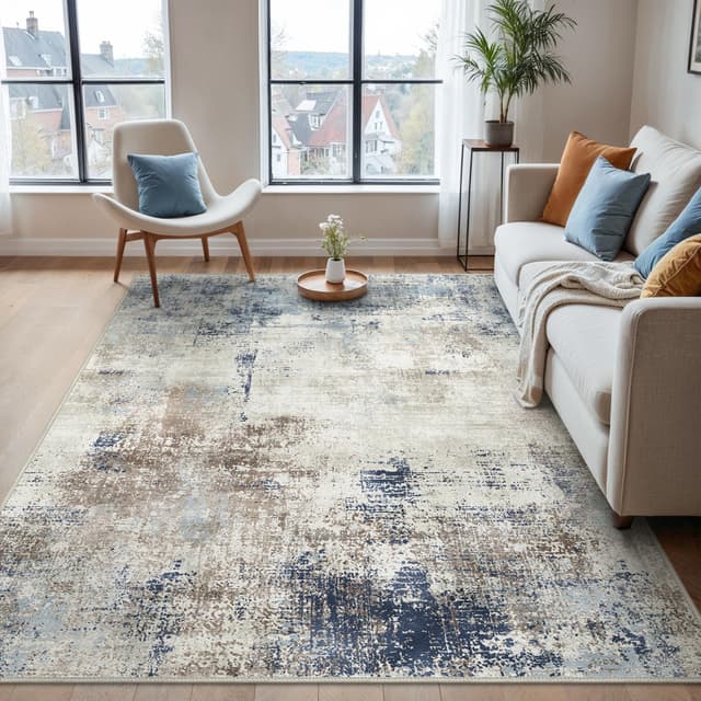 🌟 BEIMO Waschbarer Teppich Wohnzimmer, Abstrakt Design Teppich Schlafzimmer Kurzflor, Groß Teppich rutschfest Weiche für Badezimmer Esszimmer Flur, Blau, 160x230cm 🌟