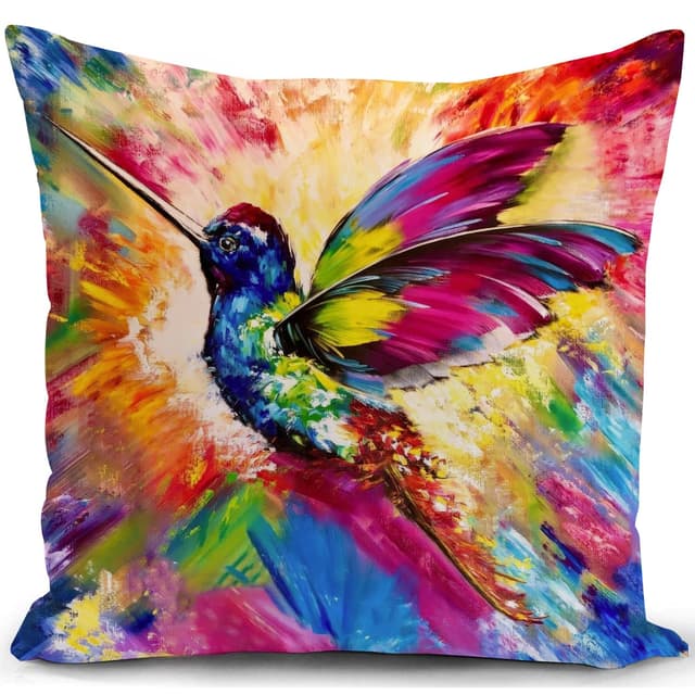 KUNQIAN Kissenbezug Vogel kolibri Kissen 🌺 bunt deko 🎁 Geschenke für sofakissen Hummingbird kissenbezüge dekokissen couchkissen kissenhülle Sofa gartenmöbel Balkon Wohnzimmer Zimmer zierkissen 40x40cm P