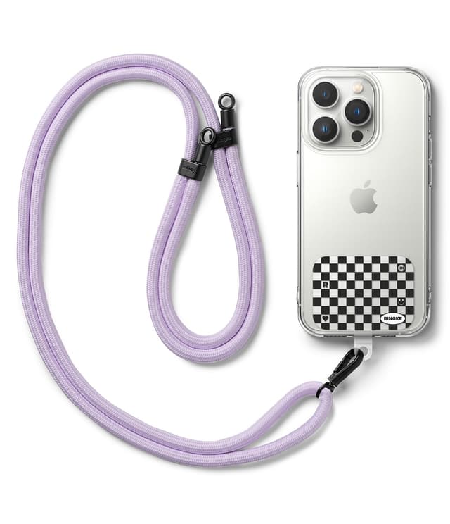 Ringke Holder Link Strap Checkerboard Black [Kordel mit TPU Design-Tag] Crossbody Handykette Universal zum Umhängen - Purple Lila