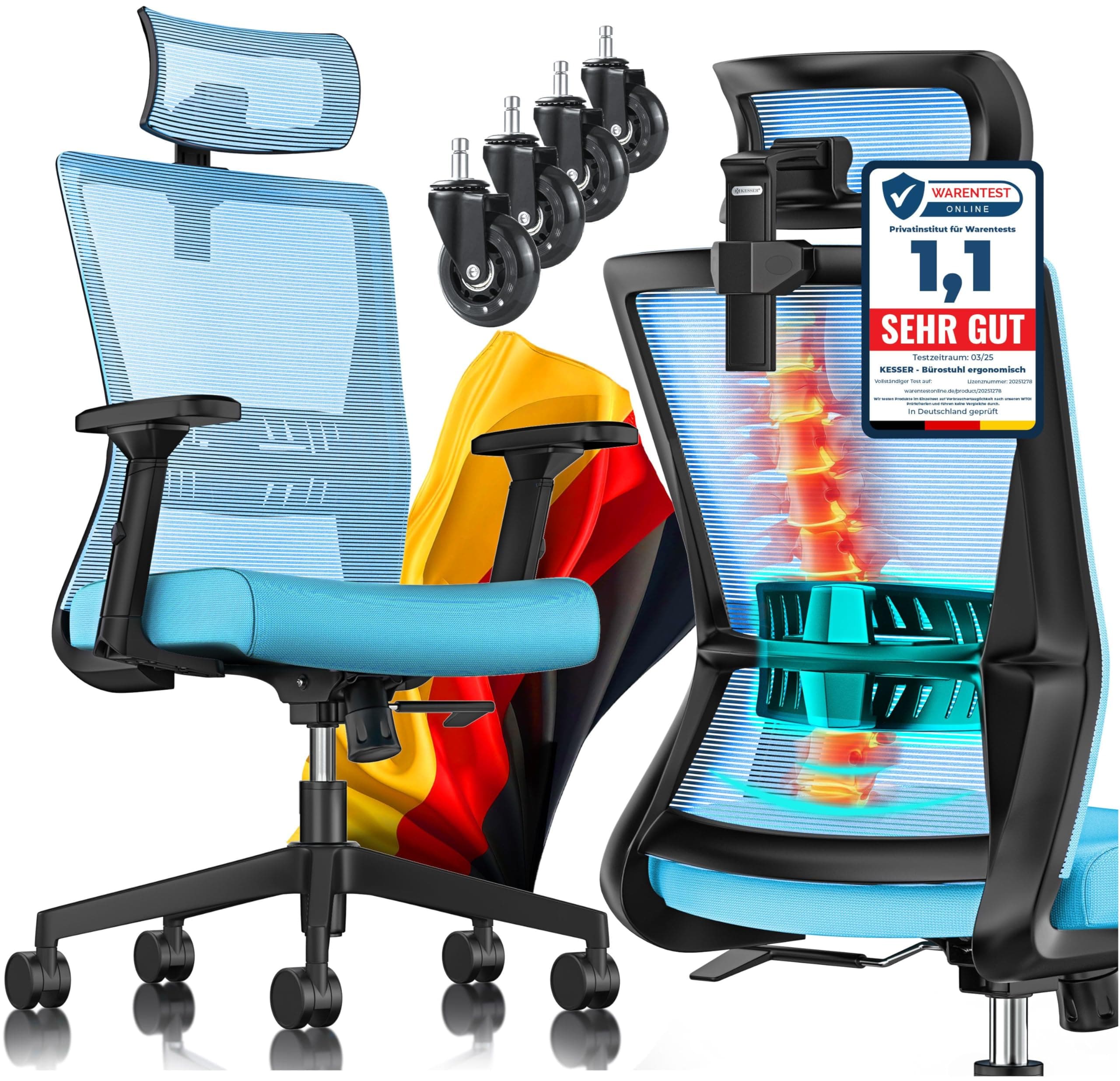 🌟 ERGONOMISCHER BÜROSTUHL MIT VERSTELLBAREN ARMLEHNEN | KESSER® DREHSTUHL FÜR EINEN GESUNDEN RÜCKEN 🪑
