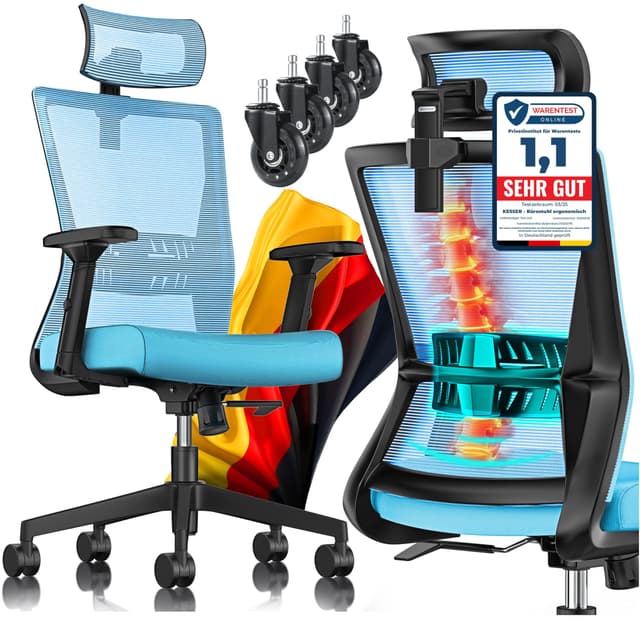 🌟 ERGONOMISCHER BÜROSTUHL MIT VERSTELLBAREN ARMLEHNEN | KESSER® DREHSTUHL FÜR EINEN GESUNDEN RÜCKEN 🪑