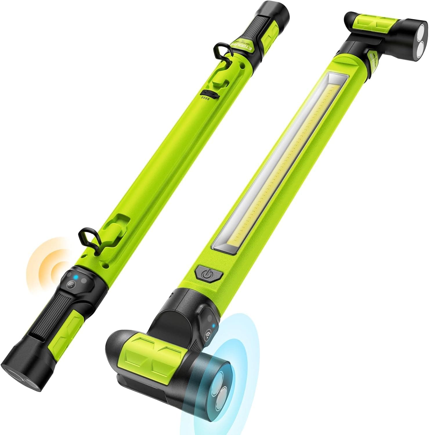 LED Werkstattlampe, ETOOLAB LED Arbeitsleuchte, 5200 mAh, Echte 1200lm, Motorraumleuchte mit Magneten, Baustrahler, 360°Haken, Anwesenheits-Sensor, für Camping, Baustelle,Garage, Grün Grasgrün