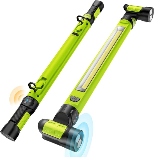 LED Werkstattlampe, ETOOLAB LED Arbeitsleuchte, 5200 mAh, Echte 1200lm, Motorraumleuchte mit Magneten, Baustrahler, 360°Haken, Anwesenheits-Sensor, für Camping, Baustelle,Garage, Grün Grasgrün