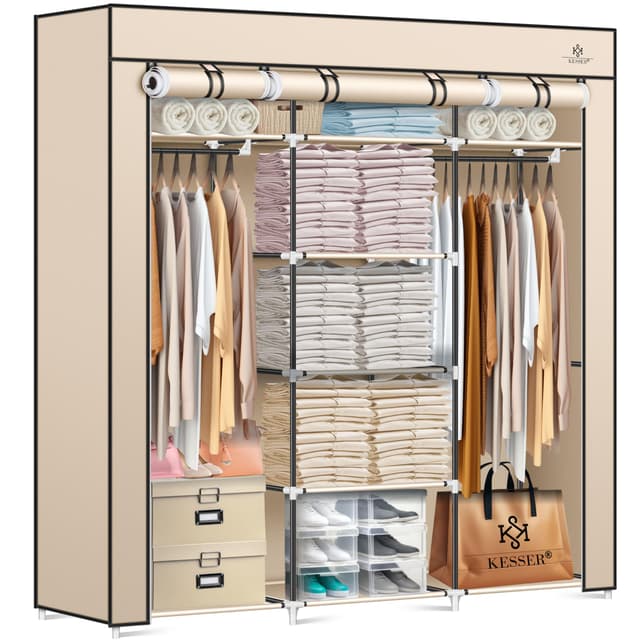 🌟 KESSER® Kleiderschrank Stoffschrank mit Kleiderstange & Ablagen 🌟
