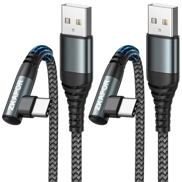 ZKAPOR USB C Kabel [2 Stück 2M] 3.1A, 90 Grad Winkel Ladekabel USB C Schnellladekabel Nylon USB C Ladekabel