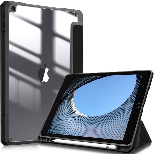 🔥 Angebot! Fintie Hybrid Hülle für 10.2 Zoll iPad 9. Generation 2021/8. Gen 2020/7. Gen 2019 mit Stifthalter - Stoßfeste Schutzhülle - Schwarz