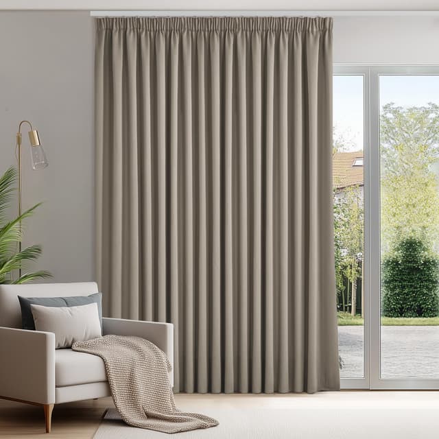 Deconovo Gardinen mit Kräuselband Blickdicht Vorhänge Wohnzimmer Vorhang Verdunkelung Kälteschutz Raumteiler Vorhang 245x300 cm Taupe